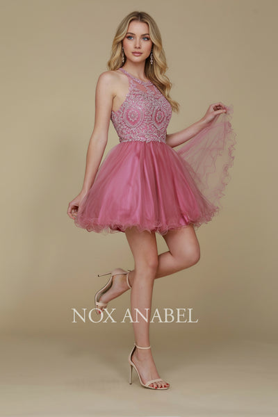 Nox Anabel B652 Chic Short Babydoll Dress with Beading for Homecoming