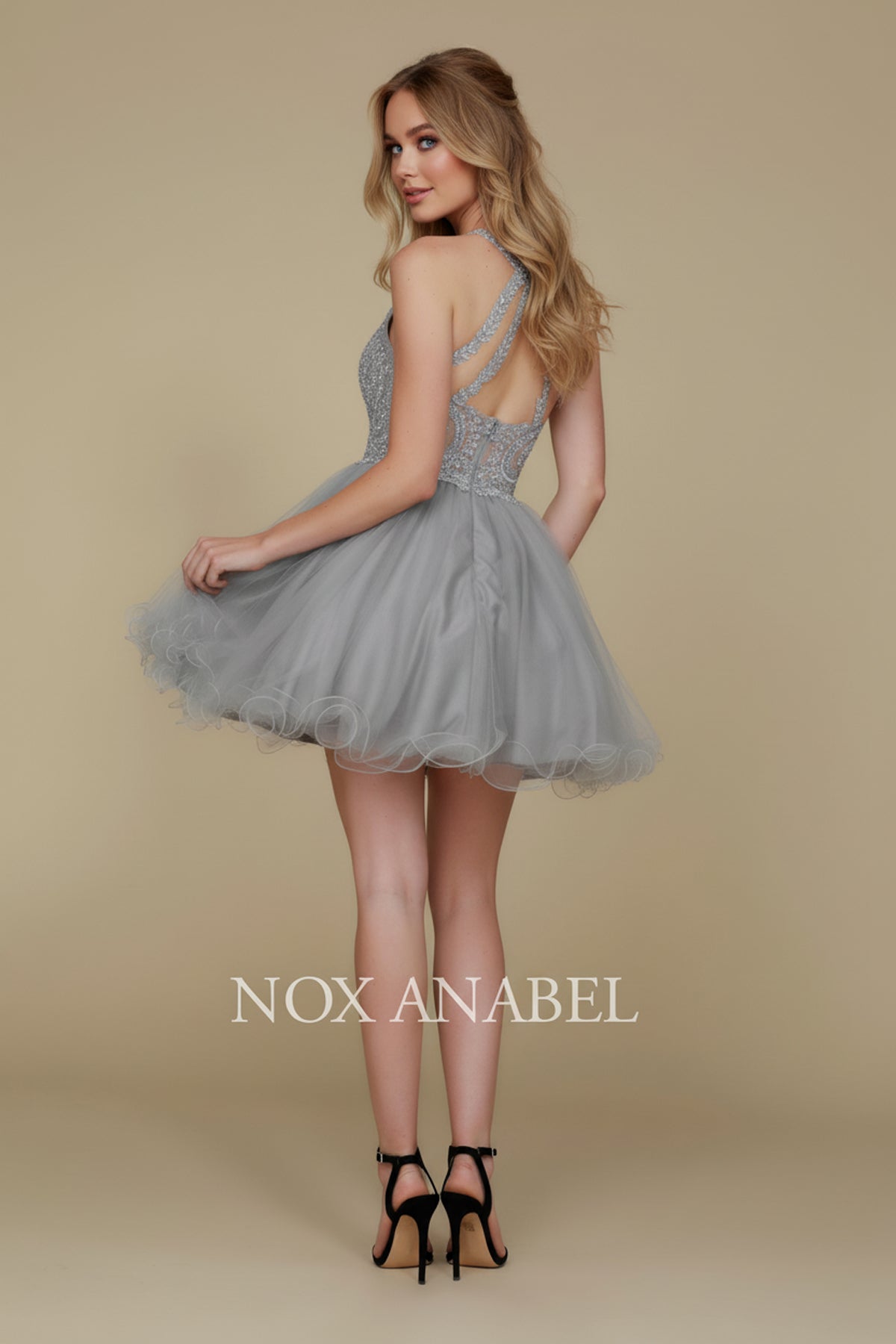 Nox Anabel B652 Chic Short Babydoll Dress with Beading for Homecoming