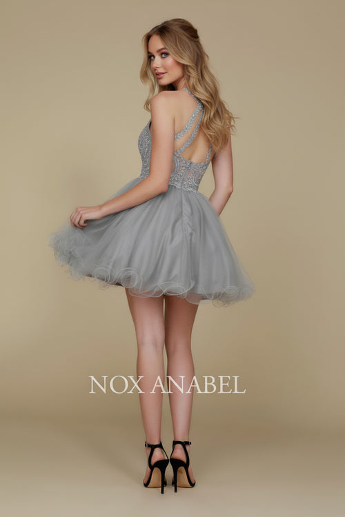 Nox Anabel B652 Chic Short Babydoll Dress with Beading for Homecoming