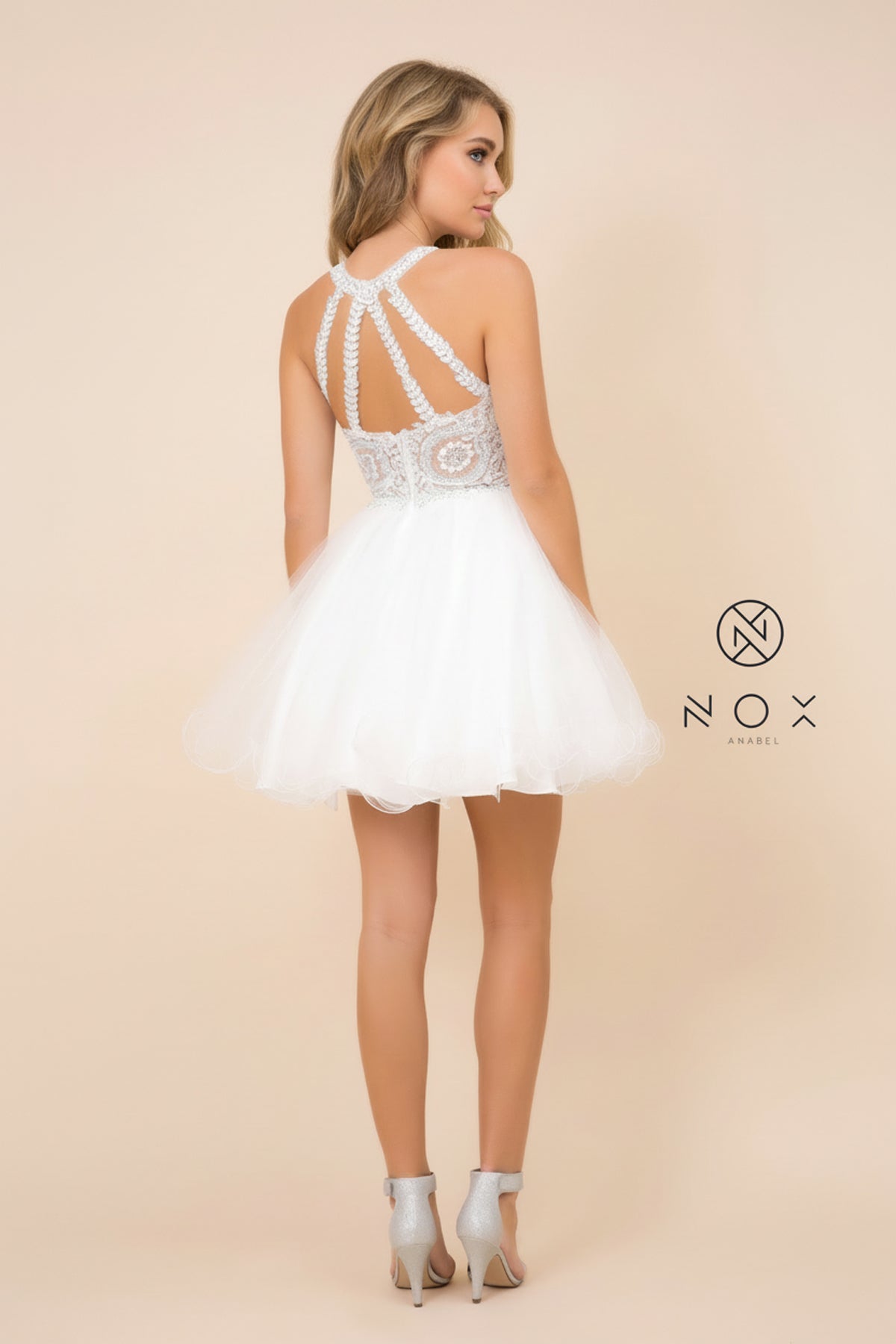 Nox Anabel B652 Chic Short Babydoll Dress with Beading for Homecoming