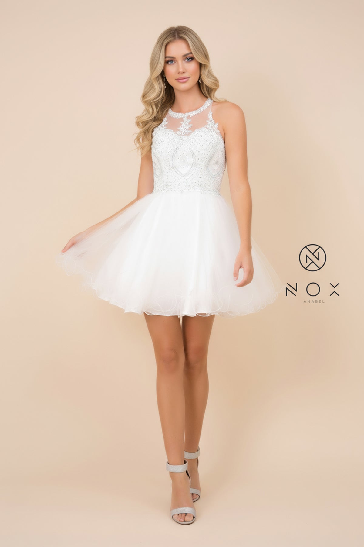 Nox Anabel B652 Chic Short Babydoll Dress with Beading for Homecoming