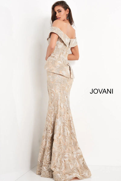 Gold Off Shoulder Mother of the Bride Brocade Mermaid Gown by Jovani 02762