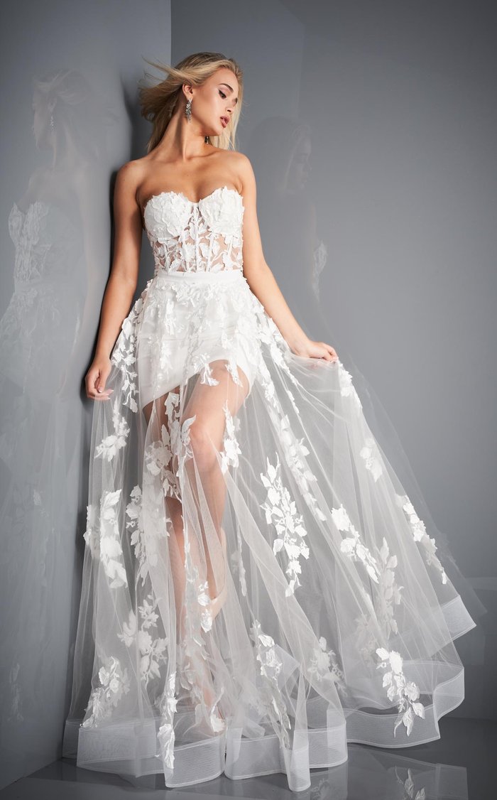 Prom Dresses Long Prom 3D Floral Formal Overskirt Dress Ivory