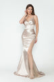 Satin V-Neck Corset Gown with Sheer Rhinestone Slit Formal Prom Dress By Lenovia 8231