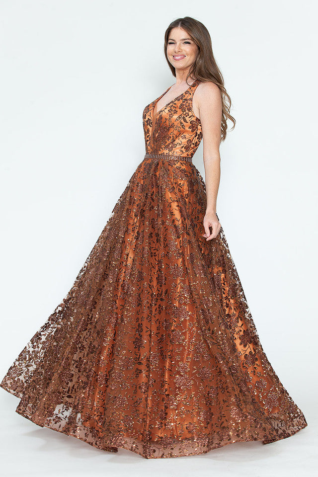 Vestido de fiesta y formal sin mangas con lentejuelas y encaje floral en la espalda, corte A, brillante, de Lenovia 8240
