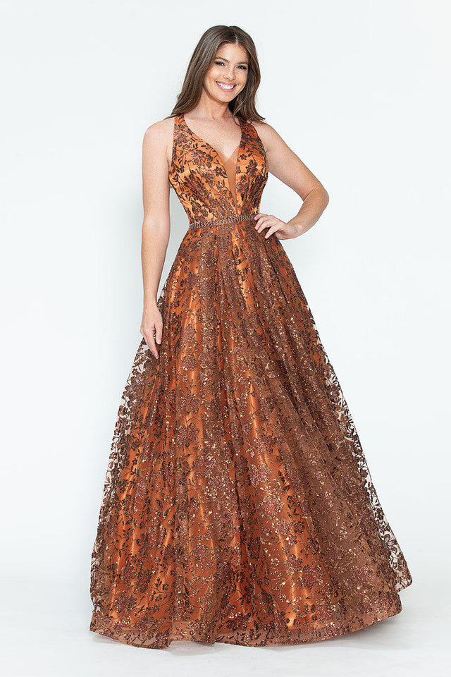 Vestido de fiesta y formal sin mangas con lentejuelas y encaje floral en la espalda, corte A, brillante, de Lenovia 8240