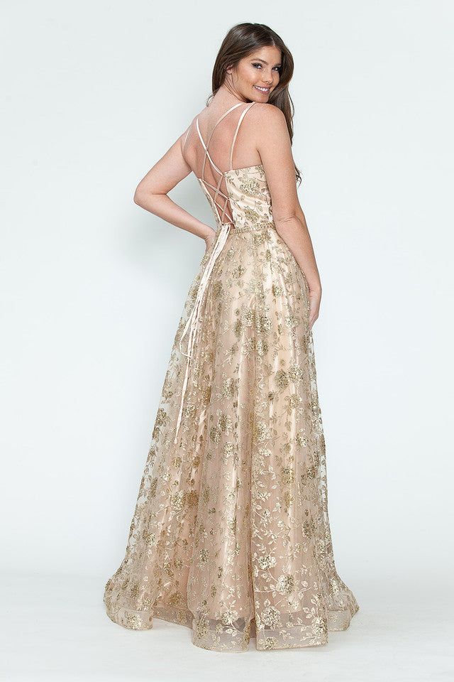 Vestido de fiesta formal de corte A con adornos de purpurina, espalda de corsé y cinturón de piedras de Lenovia 8235
