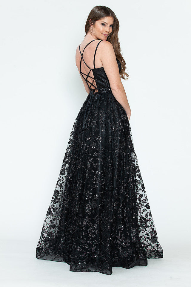 Vestido de fiesta formal de corte A con adornos de purpurina, espalda de corsé y cinturón de piedras de Lenovia 8235