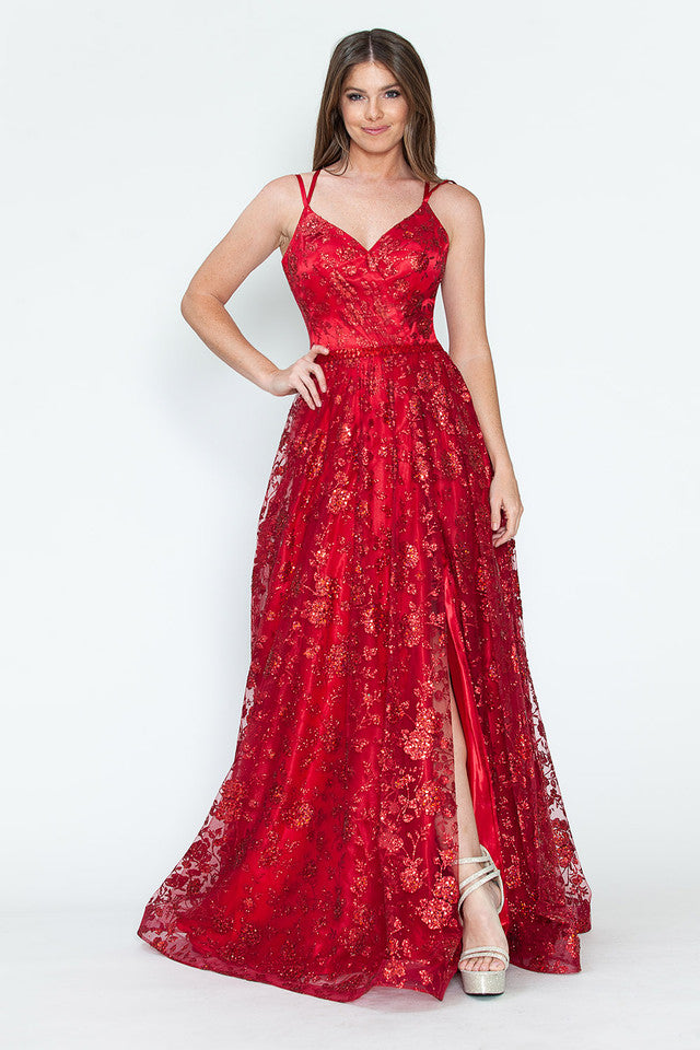 Vestido de fiesta formal de corte A con adornos de purpurina, espalda de corsé y cinturón de piedras de Lenovia 8235