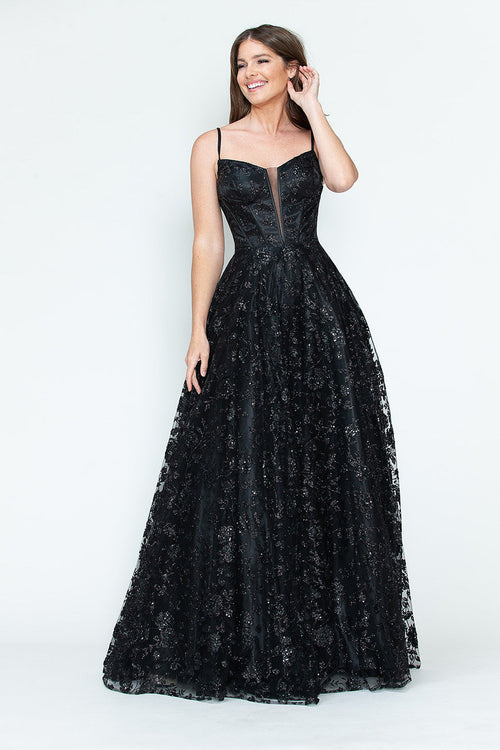 Lenovia 8241 Glitter Appliqué Mesh Tulle Sleeveless Dress