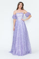 Vestido de noche formal de tul brillante con mangas abullonadas, corte A, de Lenovia 8242