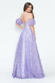 Vestido de noche formal de tul brillante con mangas abullonadas, corte A, de Lenovia 8242