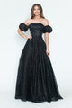 Glitter Tulle A-Line with Puff Sleeves Formal Evening Dress By Lenovia 8242