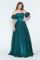 Vestido de noche formal de tul brillante con mangas abullonadas, corte A, de Lenovia 8242