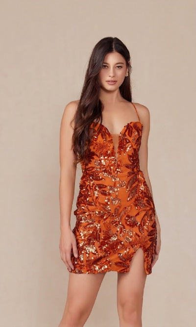 Nox Anabel T864 Lace Up Sequin Print Short Dress for Homecoming