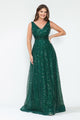Vestido de noche formal sin mangas con escote en V y lentejuelas, corte A y malla brillante, de Lenovia 8217