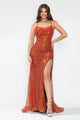Sequin Fitted Gown with High Slit and Lace-Up Back Sleeveless Formal Prom Dress By Lenovia 8216