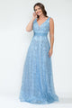 Vestido de noche formal sin mangas con escote en V y lentejuelas, corte A y malla brillante, de Lenovia 8217