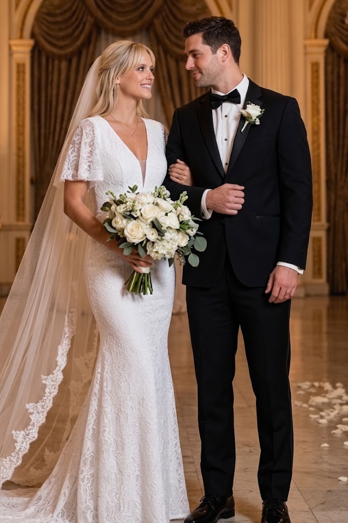 Eva USA 3420 Bridal Long Gown – Wing Sleeve Lace Wedding Dress