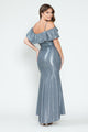 Ruffle Off-Shoulder Metallic Gown with Spaghetti Straps and Side Slit Formal Evening Dress By Lenovia 5316
