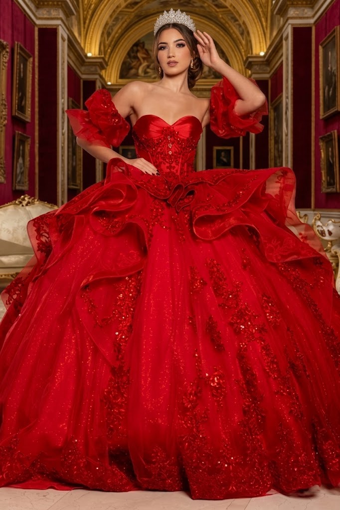 Quinceañera Ball Gown with Corset Bodice 3D Lace Appliqués & Detachable Train By Layla K LK289