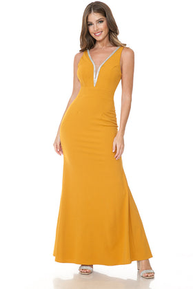 Lenovia 5270 Sleeveless Beaded Techno Crepe Evening Dress
