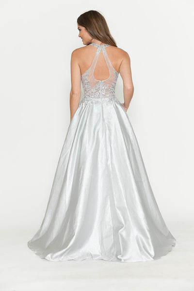 A-Line Gown with Sheer Lace Bodice & Halter Neckline By Lenovia 8181