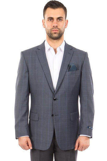 Chaqueta deportiva de cuadros escoceses con dos botones para hombre en azul grisáceo