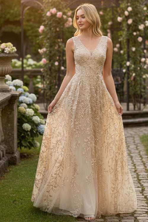 Formal Dress Long V-Neck Sleeveless A-Line Gown By Lenovia 8337-New Collection