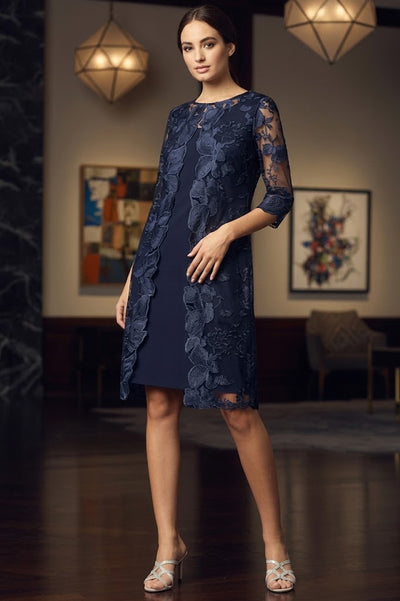 Vestido para madre de la novia con chaqueta de encaje y mangas 3/4 Eva USA 3351
