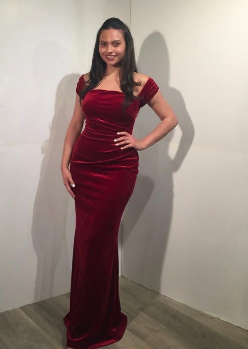 Off Shoulder Stretch Gown with Sheer Back Panel & Back Slit Formal Evening Dress by Jovani 47104