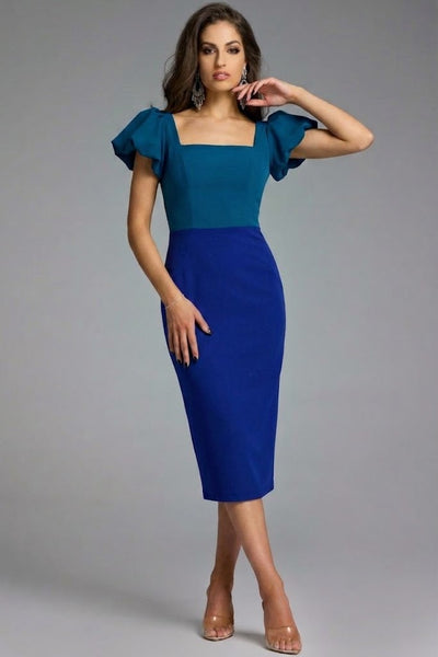 Vivid Colorblock Puff Sleeve Dress by Jovani 43756