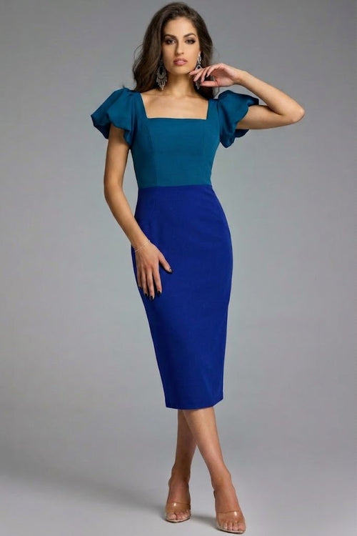 Vivid Colorblock Puff Sleeve Dress by Jovani 43756