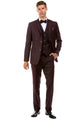 Traje de boda de tweed estilo vintage con dos botones y chaleco para hombre en color burdeos