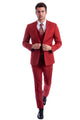 Traje básico liso de dos botones para hombre, corte entallado, con chaleco, color ladrillo