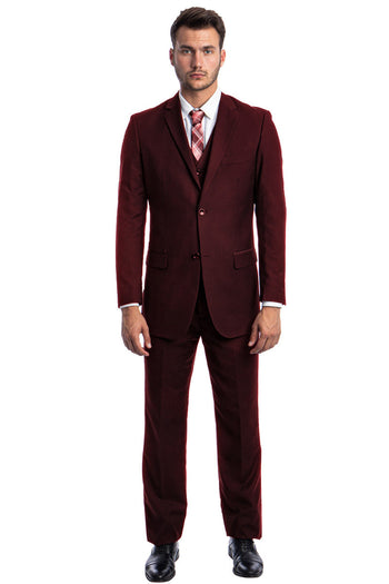 Traje de boda y negocios para hombre, de dos botones y color liso, en burdeos