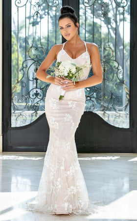 Jessica Angel JA10001 V-Neck Spaghetti Strap Mermaid Train Formal Lace Wedding Dress