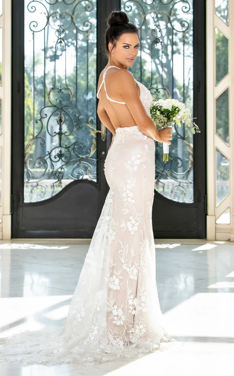 Jessica Angel JA10001 V-Neck Spaghetti Strap Mermaid Train Formal Lace Wedding Dress