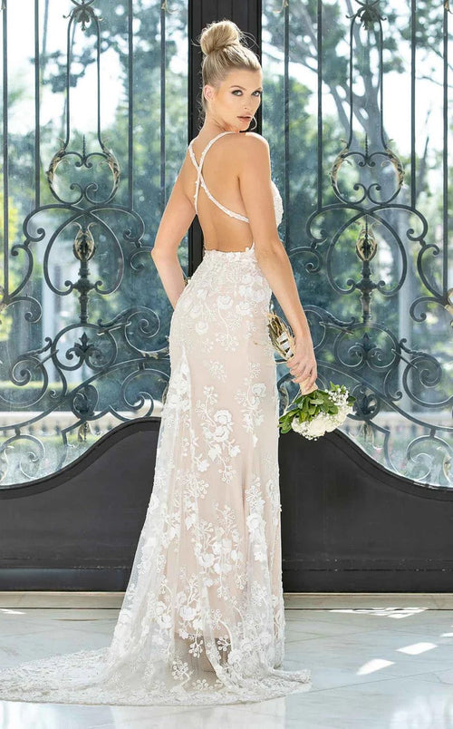 Jessica Angel JA10002 V-Neck Spaghetti Strap Mermaid Mesh Embroidery Appliques Wedding Dress