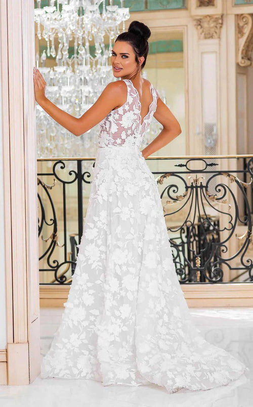 Jessica Angel JA10004 Sleeveless A-Line V-Back Court Train 3D Floral Lace Wedding Dress