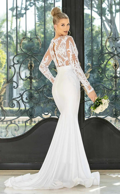 Jessica Angel JA10005 Illusion Long Sleeve Fitted Open Back Court Train Lace Wedding Dress