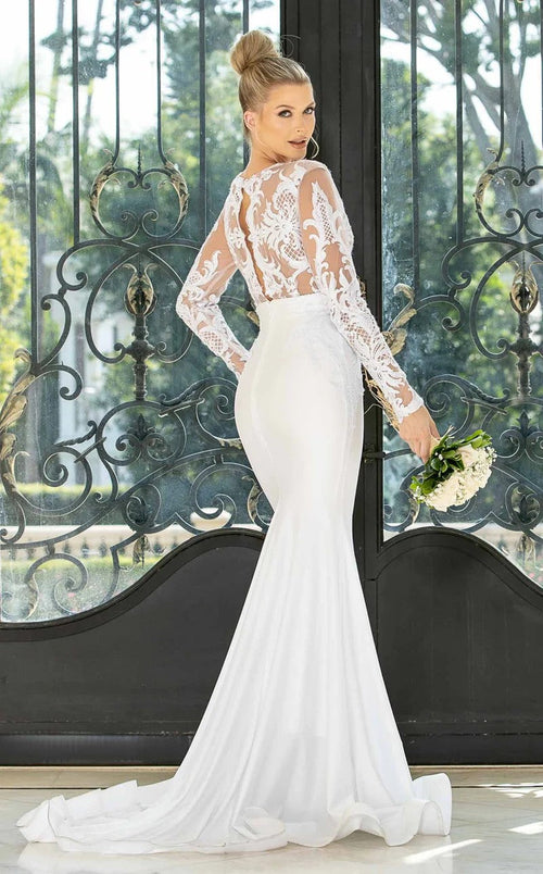 Jessica Angel JA10005 Illusion Long Sleeve Fitted Open Back Court Train Lace Wedding Dress