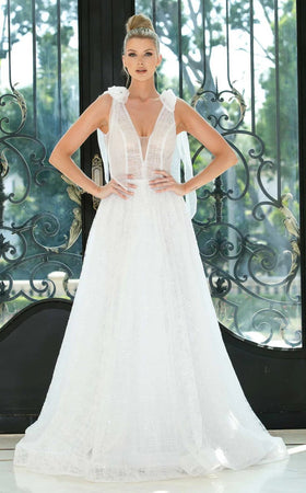 Jessica Angel JA10007 V-Neck Sleeveless A-Line V-Back Glitter Tulle Wedding Dress
