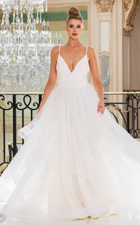 Jessica Angel JA10011 V-Neck Spaghetti Strap BallDress A-Line Open Back Tulle Wedding Dress