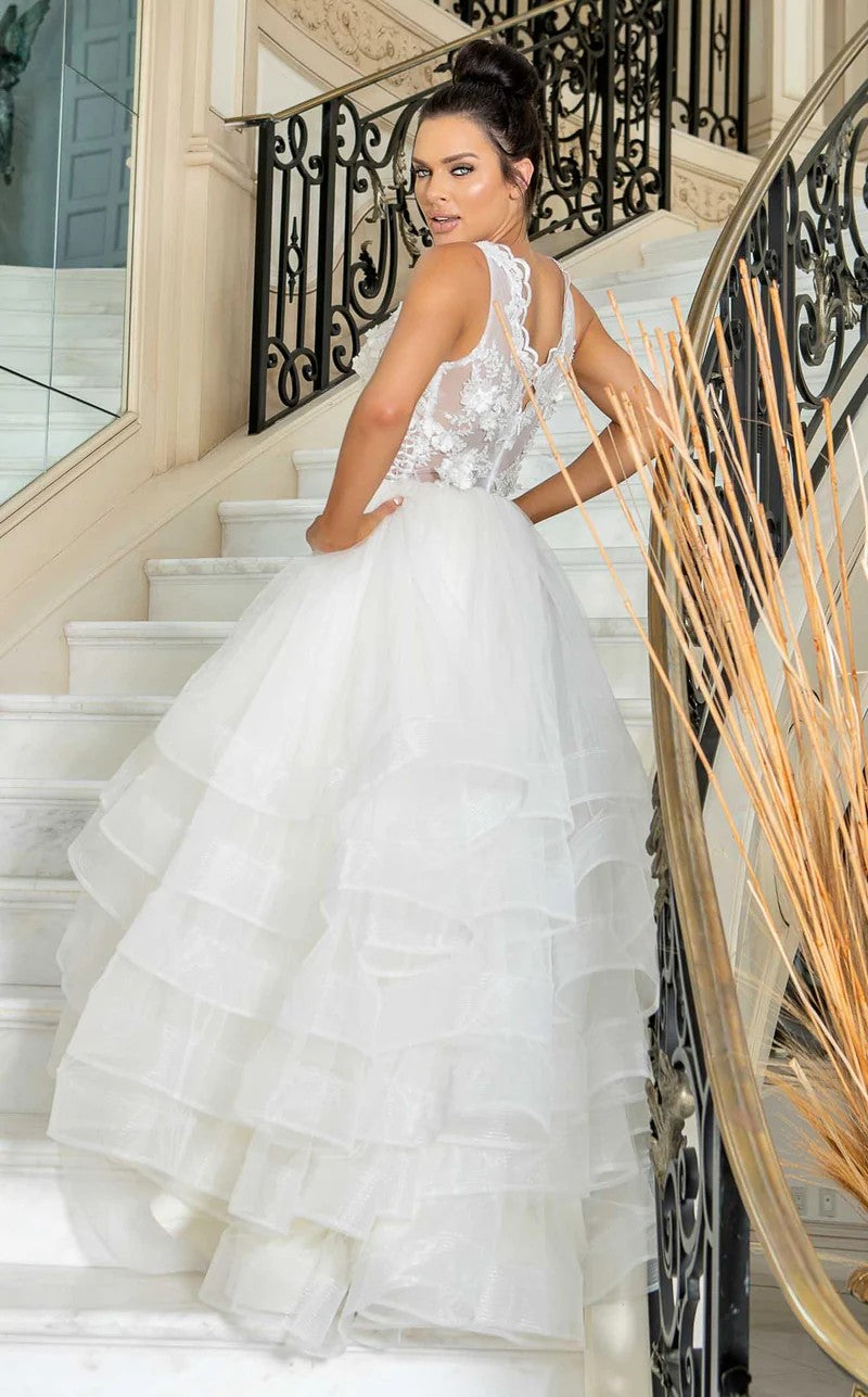 Jessica Angel JA10012 Illusion Sleeveless V-Back Tulle 3D Lace Wedding Ball Gown