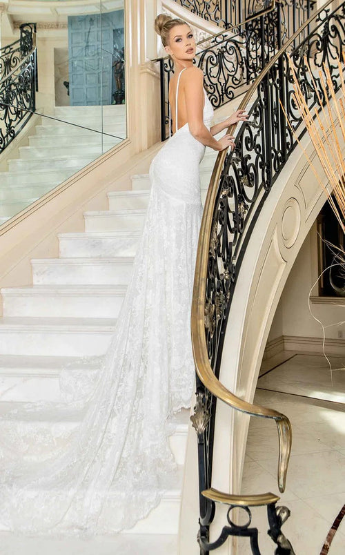 Jessica Angel JA10015 V-Neck Spaghetti Strap Mermaid Trumpet Lace Wedding Dress