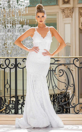 Jessica Angel JA10019 V-Neck Spaghetti Strap Mermaid Open Back Train Lace Wedding Dress