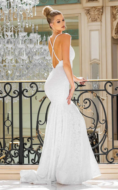 Jessica Angel JA10019 V-Neck Spaghetti Strap Mermaid Open Back Train Lace Wedding Dress