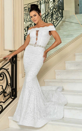Jessica Angel JA10020 Off-Shoulder Mermaid Cutout Train Beaded Lace Wedding Dress