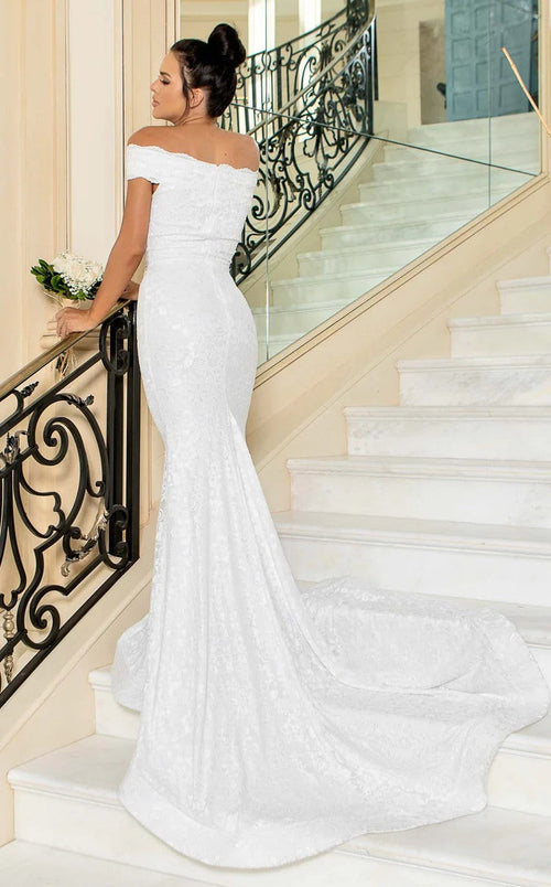 Jessica Angel JA10020 Off-Shoulder Mermaid Cutout Train Beaded Lace Wedding Dress